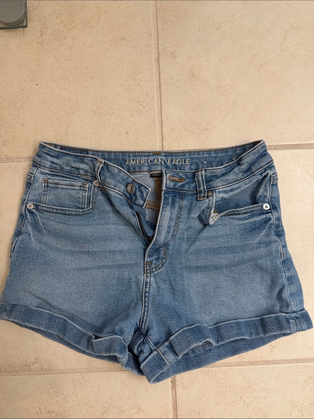 American Eagle Outfitters Light Blue Rolled-Hem Denim Shorts